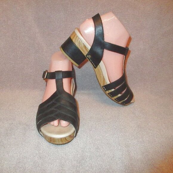 Dansko Mara Sandals Size 38 7.5 8 Leather Comfort Heel Ankle Strap Open Toe - Picture 2 of 14